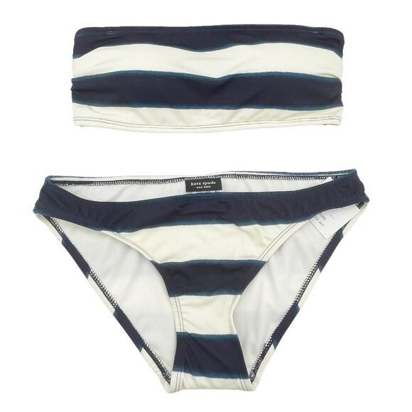 NWT Kate Spade Awning Stripe Bandeau Bikini Swimsuit Blazer Blue Size Small NEW - Picture 6 of 16
